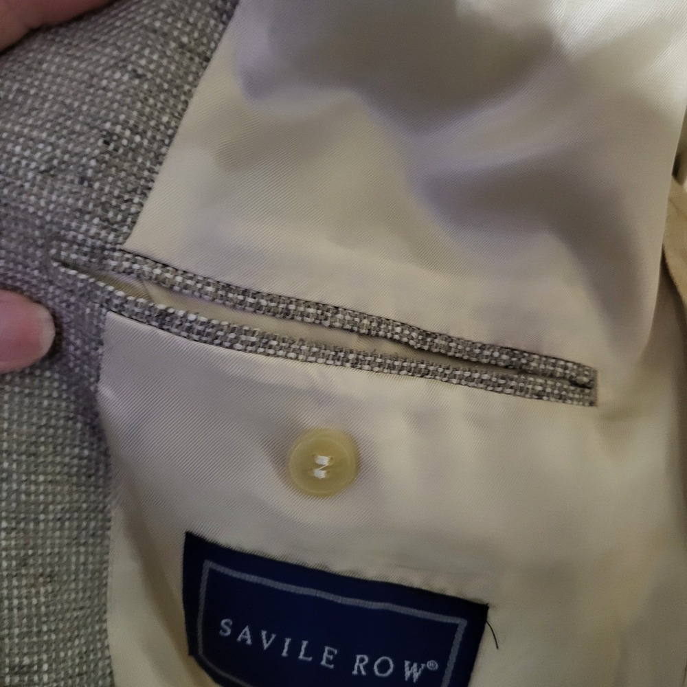 Macy's Savile Row 100% Silk Heathered Tweed Blazer Men's 40R Sand Beige 2 Button - Picture 16 of 16